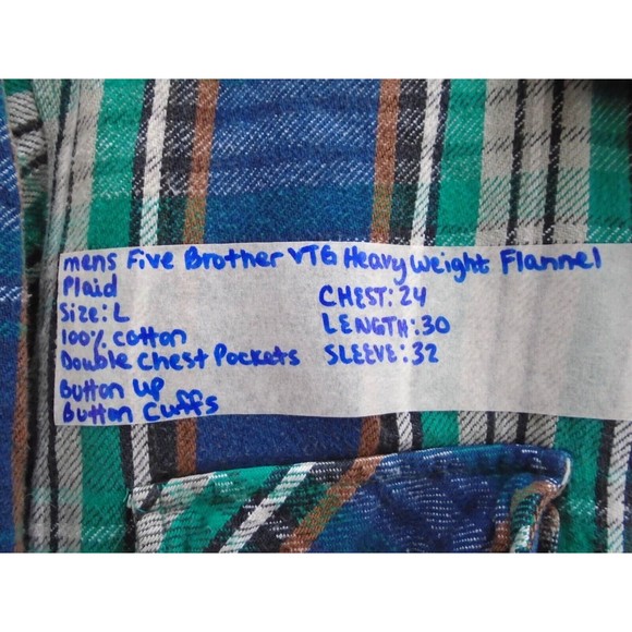 FIVEBROTHER Vintage Mens Size L Heavy Weight Flannel Blue Plaid Long Sleeve - Picture 4 of 9